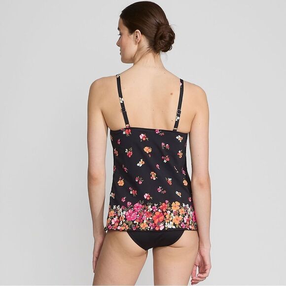 Land's End Plus Standard V neck Tulip tankini top Black Meadow Floral Border Var - Picture 3 of 6